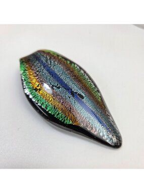 Handmade Dichroic Fused Art Glass Leaf Pendant Multicolor
